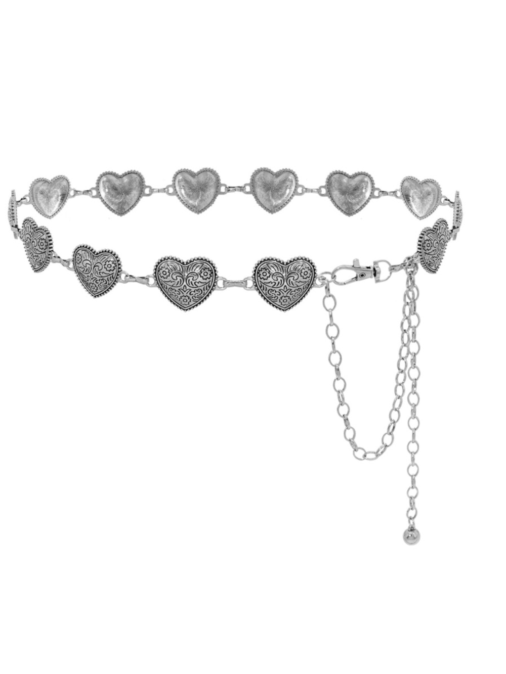 Vintage Style Silver Heart Chain Waist Belt Boho Western Concho Body Chain - Picture 4 of 6